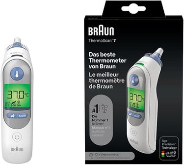 Braun ThermoScan 7 Termómetro de oído , Tecnología Age Precision , Pantalla digital codificada por colores , Apto para bebés y niños pequeños , La marca #1 entre los médicos(1)